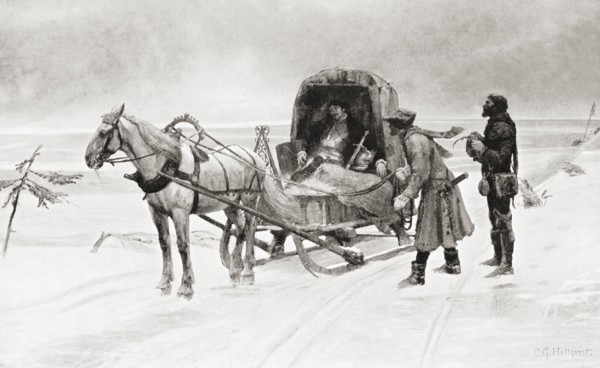 The death of Sten Sture the Younger on the ice of lake Mälaren on his way back to Stockholm after being mortally wounded at the battle of Bogesund on 19 January 1520