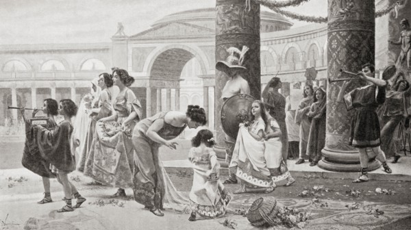 Gladiators entering the arena in ancient Rome