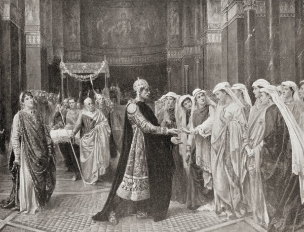 Theophilos choosing his future bride Theodora at a great bride-show arranged for him by his stepmother Euphrosyne