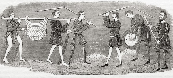 Threshing and winnowing corn in the Middle Ages