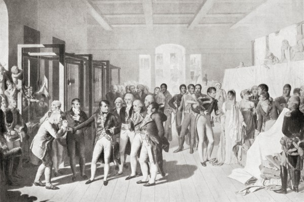 Napoleon visiting a silk factory in Jouy