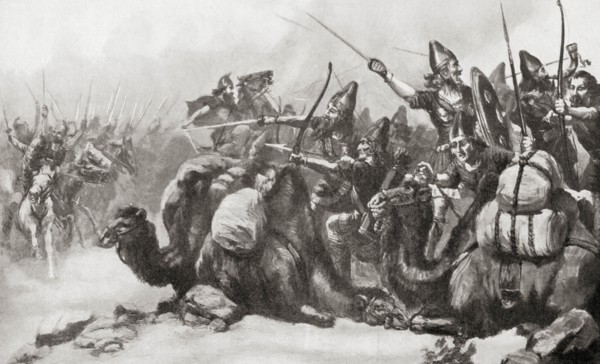 The defeat of  Croesus of Lydia by Cyrus the Great on the capture of Sardis