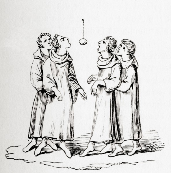 Monks in the middle ages playing Bob-Apple