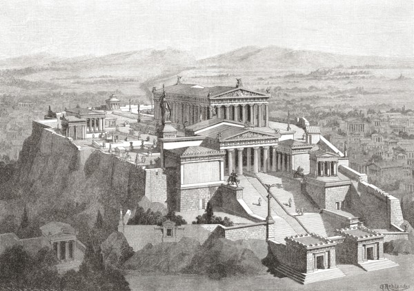 Artist's impression of the Acropolis of Athens in ancient Greece.