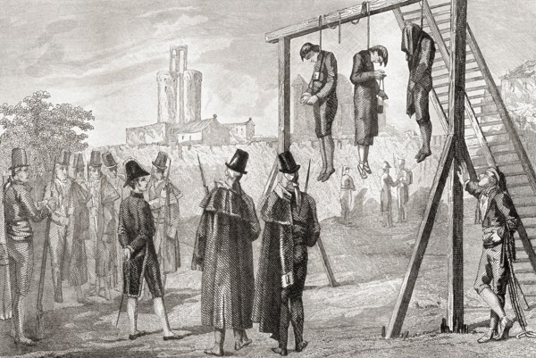 Executions in Spain in the 19th century.  From Historia de los Crimenes del Despotismo