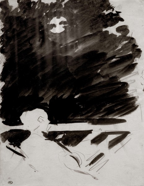 Seated man contemplating the moon