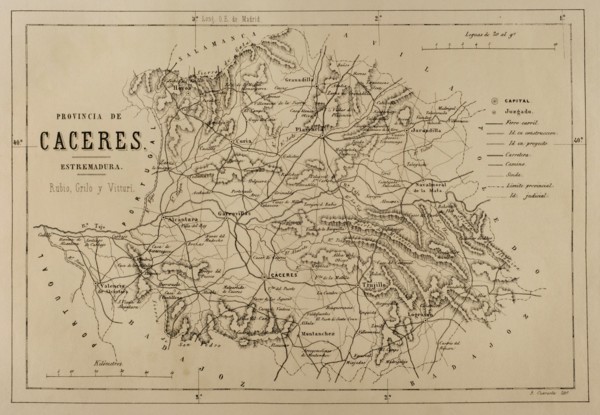 Map of the province of Caceres, Extremadura, Spain, Cronica General de España, Historia Ilustrada y Descriptiva de sus Provincias