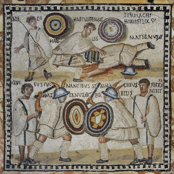 Roman mosaic depicting a Gladiator fight