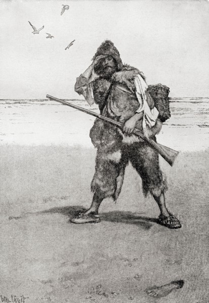 The Footprint on the Sand, from Daniel Defoe's novel Robinson Crusoe,,