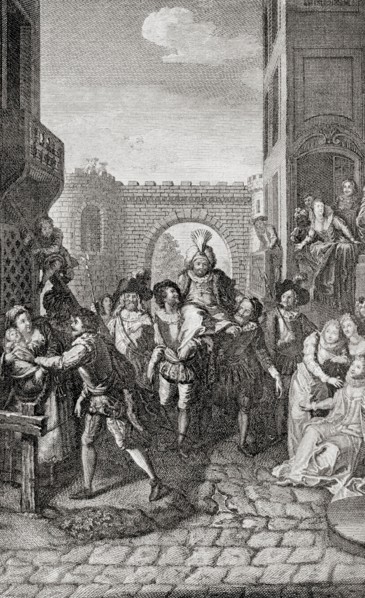 Sancho Panza entering as governor of the island of Barataria