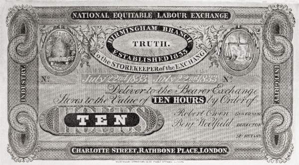 Facsimilie of one of Robert Owen's Labour Notes