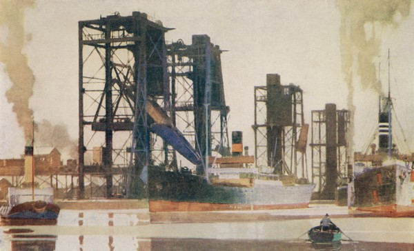 A ship 'coaling up' at Grangemouth docks