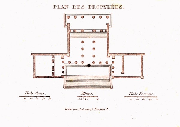 Propylaea map, greek temple, entrance to the acropilis of athens,built by philocles between 420 and 406 b. c 1833