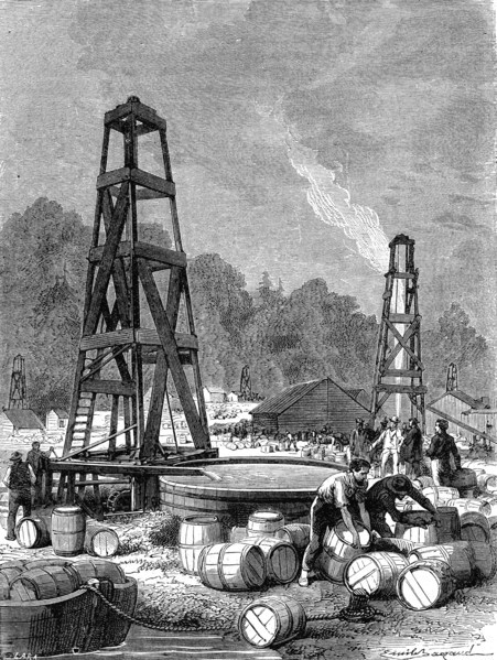 Oil source field in oil creek valley, pennsylvania, usa 1887