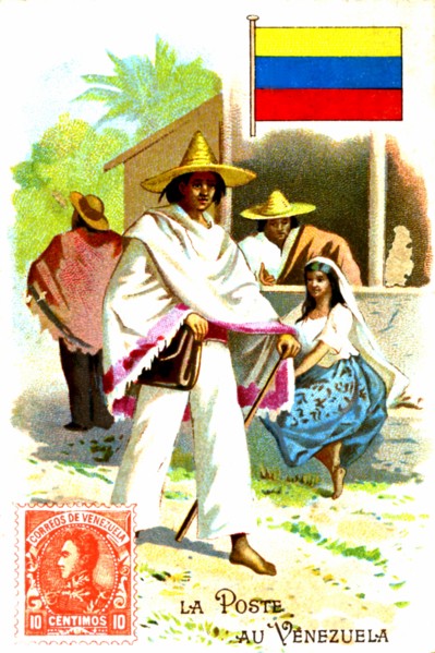 Postal cirsis in venezuala,a shortage of stamps for postal use in venezuela in the 1800's resullted in an official decree for inland postal use. the money was the bolivar or cents. 1910