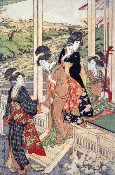 Group of Women on the Engawa of a Country House, in the time of the Cherry Blossoming