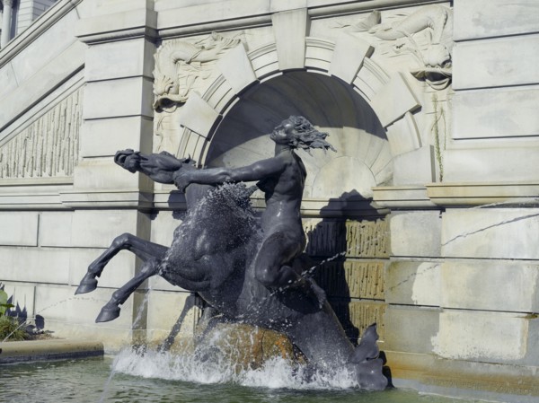 Sea Nymph on Sea Horse statue in Neptune Fountain by Roland Hinton Perry. Library of Congress Thomas Jefferson Building, Washington, D.C.