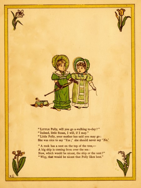Children pull toys and carry an umbrella