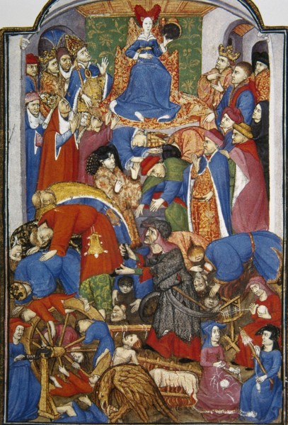 Wheel of Fortune. Miniature, 15th century. France.