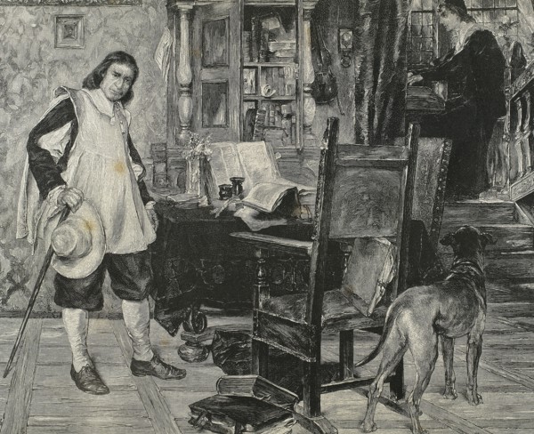 Oliver Cromwell (1599-1658) visiting Milton. Engraving.