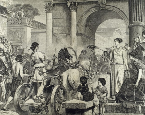 Olympic Games. Entrance of the winner in chariot racing.