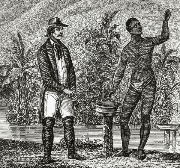 Foreman supervising the work of finding gold nuggets by slaves.