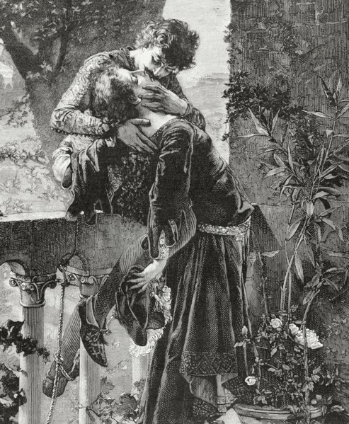 Romeo and Juliet kissing.