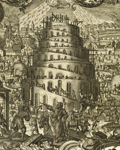 The Tower of Babel. Engraving.