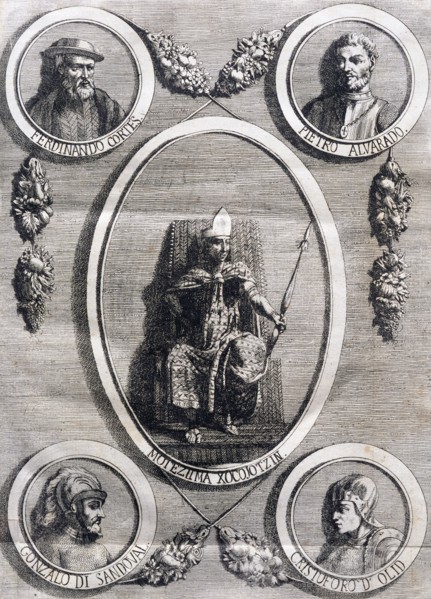Moctezuma II, Hernan Cortes, Pedro de Alvarado, Gonzalo de Sandoval and Olid.