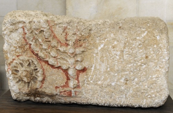 Stone lintels decorated with the Seven-Branched Menorah synagogue at Eshtemoa.