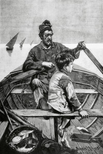 Joan LLimona i Bruguera (1860-1926). Spanish painter. Engraving by Sadurni, copy of Rudiments. La Ilustracion, 1885.