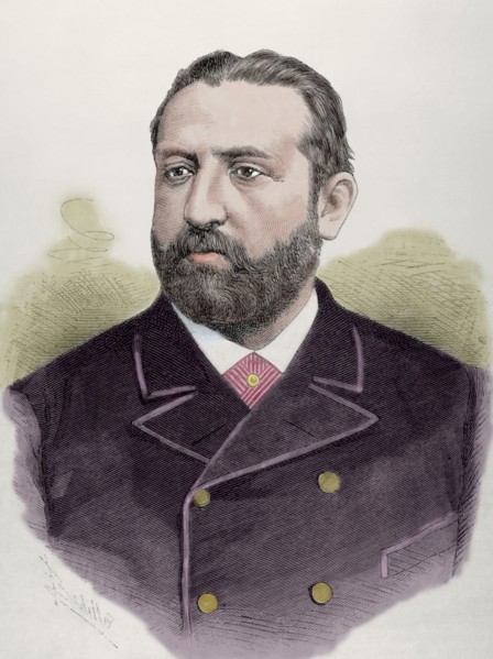 Joaquin Lopez Puigcerver (1841-1906). Spanish politician. Engraving by Badillo. 1886. Colored.