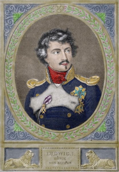 Ludwig I of Bavaria (1786-1868). King of Bavaria. Engraving, 1880. Colored.