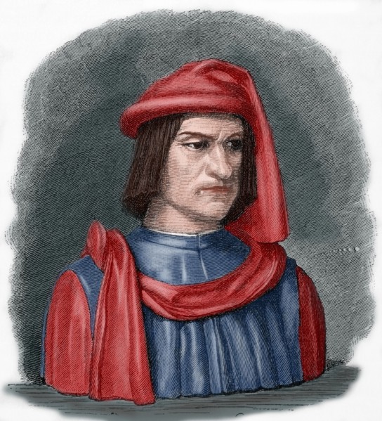 Lorenzo de Medici (1449-1492). Engraving. Colored.
