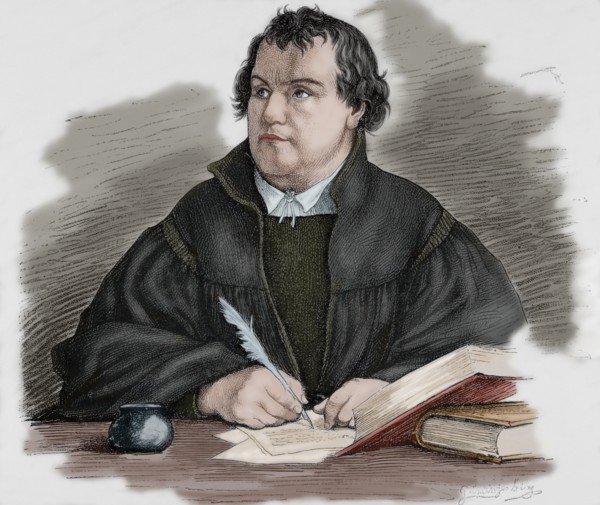 Martin Luther (1483-1546). Engraving. Colored.