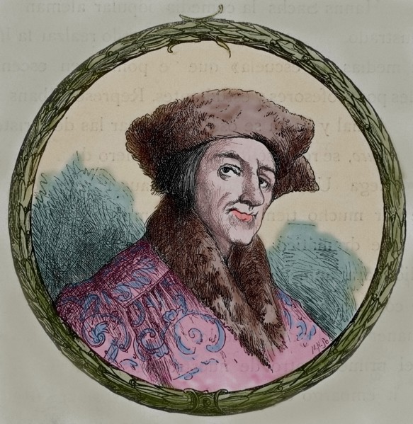 Johann Baptist Fischart (c. 1545-1591). German satirist and publicist. Portrait. Colored engraving.