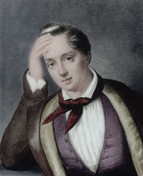 Yevgeny Baratynsky (1800-1844). Russian poet. Portrait. Engraving. Colored.