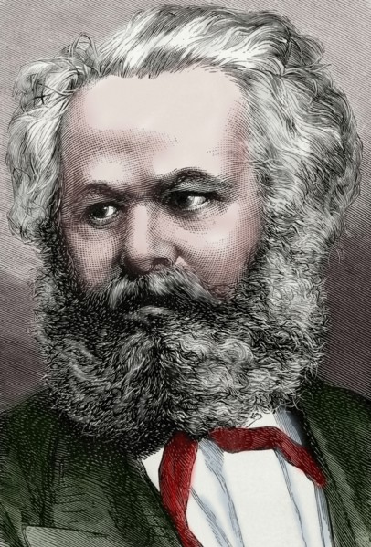 Karl Marx (1818-1883). German Philosopher, political economist and communist. Portrait. Colored engraving.