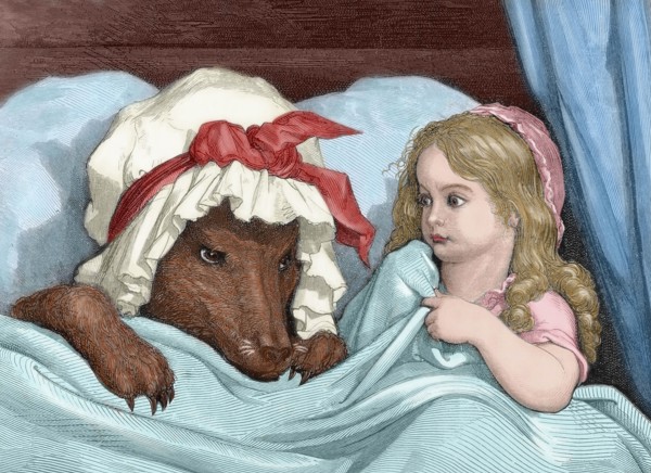 Charles Perrault (1628-1703). French writer. Little Red Riding Hood. Engraving by Gustave Dore. Colored.