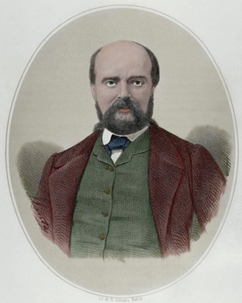 Paul Feval (1816-1887). French novelist and dramatist. Engraving by Llanta. Colored.
