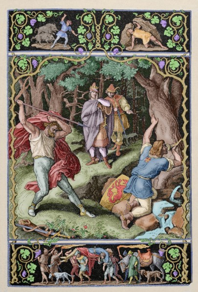 Siegfried killed by Hagen while hunting.