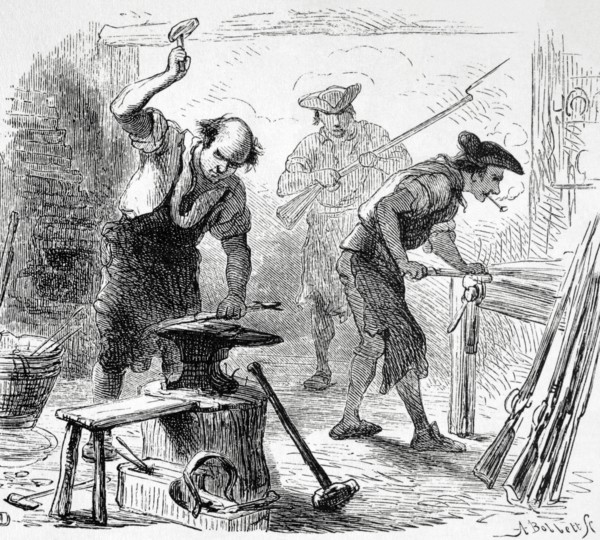 American militiamen manufacturing rifles.