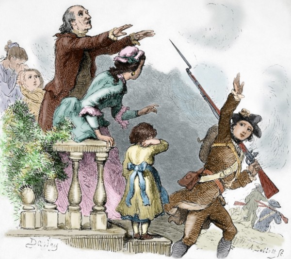 Minuteman leaves toward the war while he is blessed by a priest.