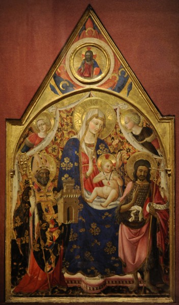 Madonna and Child, with a Bishop, St John The Baptist and Angels.