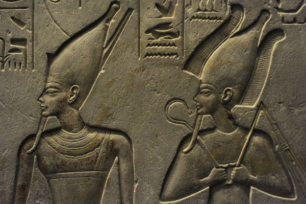 Stele of Haremheb adoring Atum, Osiris, Ptah-Sokar.