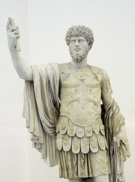 Co-emperor Lucius Verus mounted on an unrelated cuirassed statue.