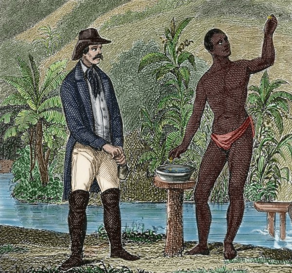 Foreman supervising the work of finding gold nuggets by slaves.