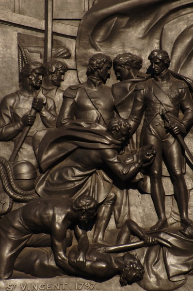 The pedestal depicting the Battle of Cape St Vincent.