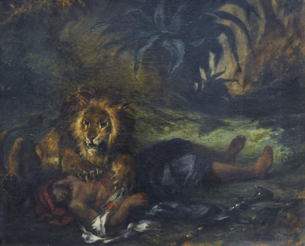Lion mauling a Dead Arab.