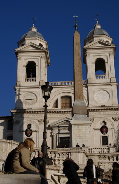 Obelisk in front of the Church of Santa Trinita dei Monti. Spanish steps.